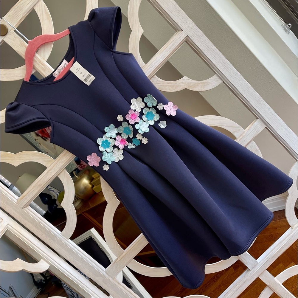 NWT Halabaloo girls S 10 navy dress with flowers